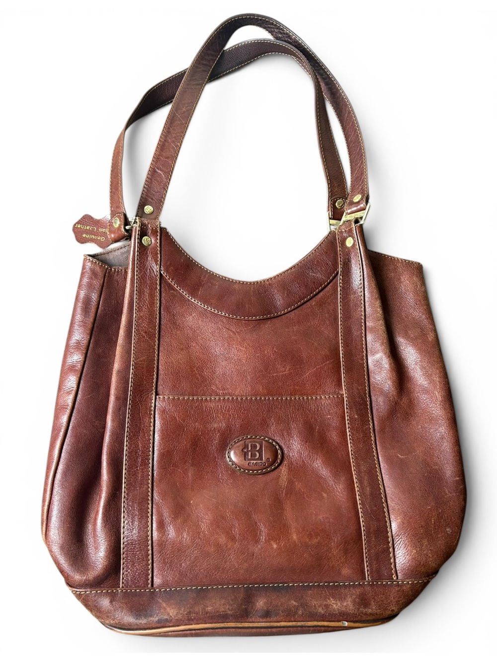 Vintage Basido Genuine Italian Leather Brown Shoulder Tote Bag